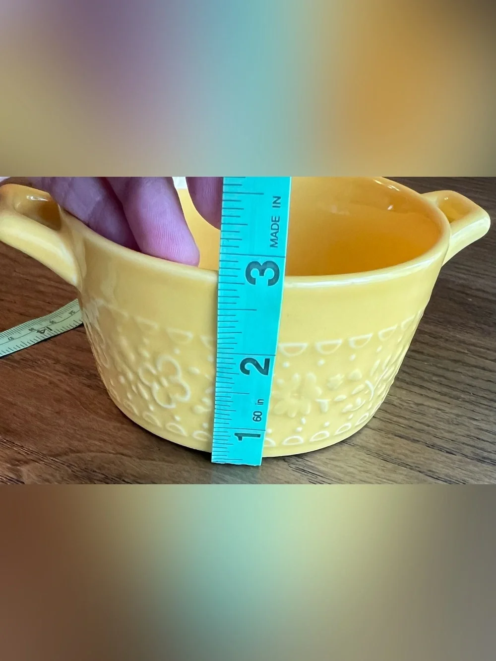 NWT Pioneer Woman Dazzling Dahlias Yellow Mini Casserole w/Lid Stoneware 14.4 oz